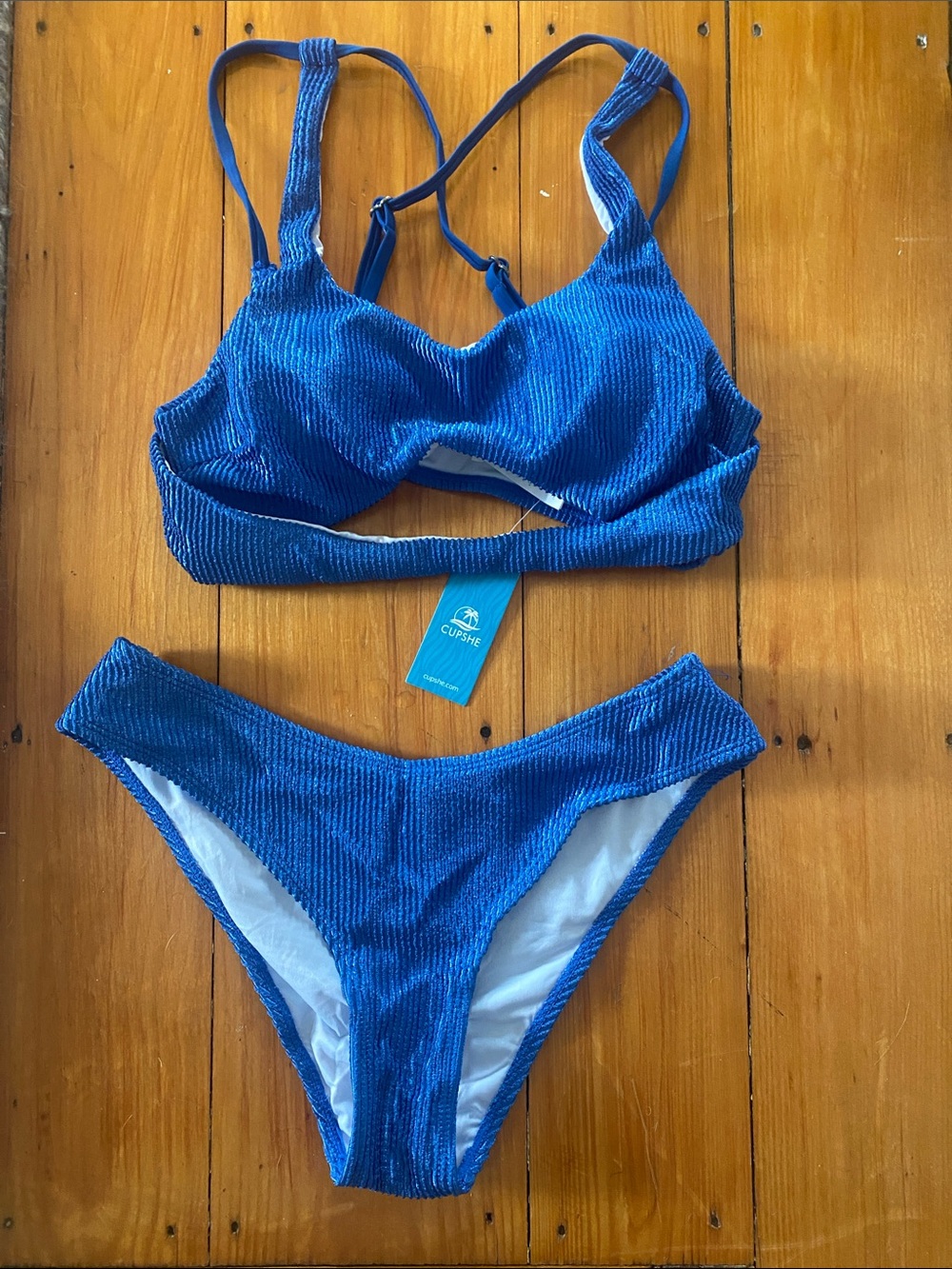 Cupshe Shimmery Royal Blue Ribbed Two-Piece Bikini Set